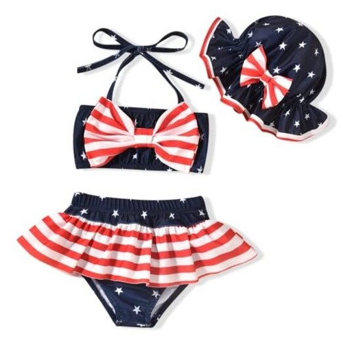 Baby Girl 2-Piece Bikini Swimsuit with Hat 18-24 Months American Flag