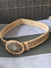 Vtg TONY LAMA Buckle Belt 34 Brown WESTERN Cowhide TOOLED Leather With Name K3