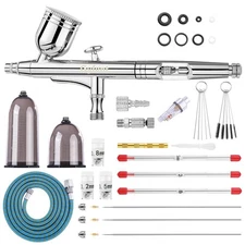 Airbrush Kit - Dual-Action Gravity Feed Gun with 4 Nozzle Sets 0.2-0.8mm |
