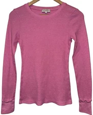 Michael Stars Long Sleeve Waffle Knit Thermal Shirt Pink XS Cotton Blend Vibrant