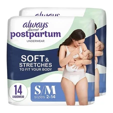 (2 pack) Always Discreet Postpartum Underwear for Women, Soft, S/M, 14 Count