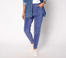 Quacker Factory Regular Corduroy Slim Leg Pant with Back Pockets Indigo 1X New