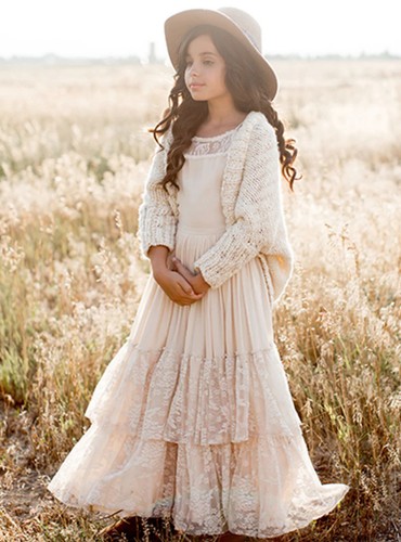 Joyfolie Catrin Mia Joy Princess Girls Lace Chiffon Long Dress Beige Size 12 - Picture 3 of 13