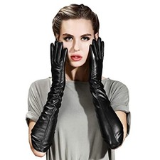 Womens Long Leather Gloves Winter Touchscreen Medium 50cm/19.6" Velvet Liner