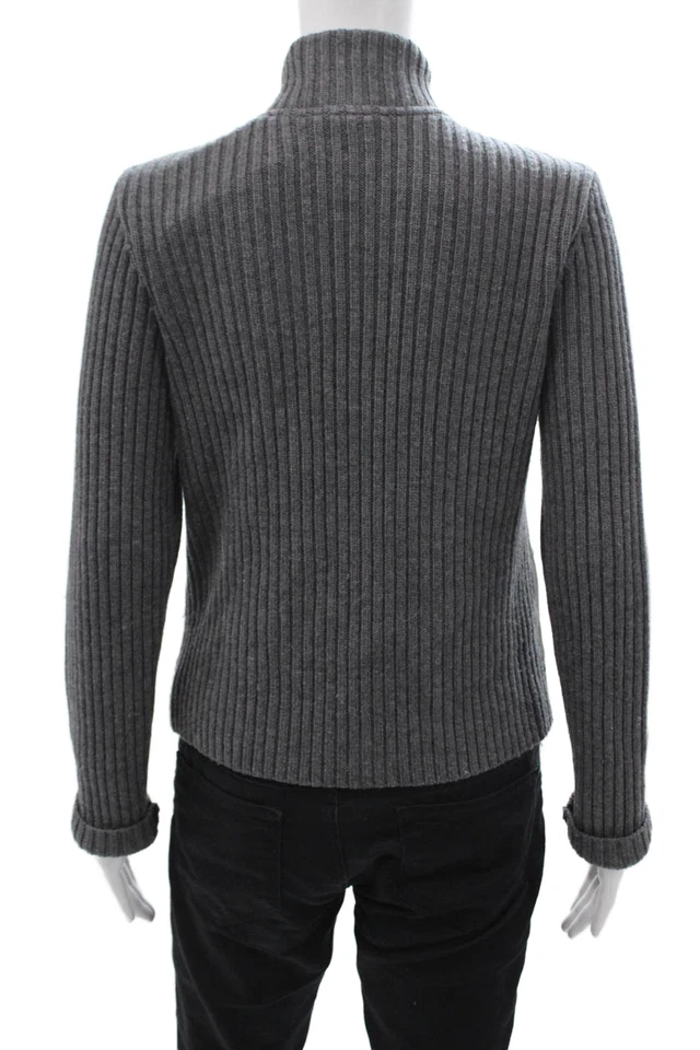 White + Warren, Womens Bomber Jacket Black Wool & Leather High Neck Zip Size M - Image 3 of 4