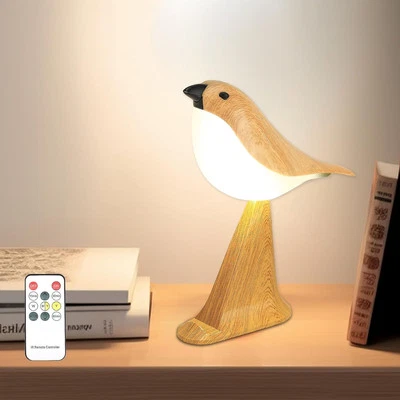 VoMii Small Bird Table Lamp with Sound, Cordless (Maple-2, Timer)