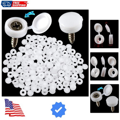 #ad 100 Pcs Plastic Hinged Screw Cover Caps Fold Snap Washer Flip Tops Protectio... $22.39
