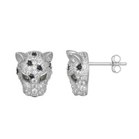 Cavill Silberohrringe Damen Pantherkopf 1,65Ct Zirkone Saphir 925 Silber