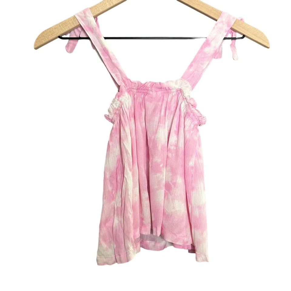 Self Esteem Girls Pink Tie Dye Ruffle Tank Top Size Medium 10 Square Neck Flowy - Image 2 of 4
