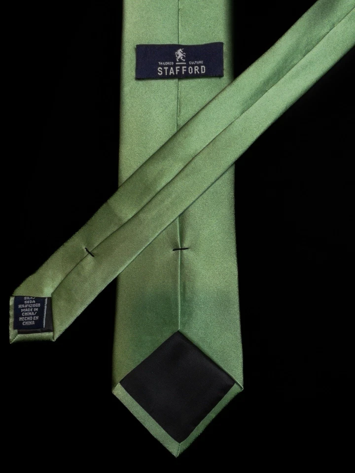 Stafford - Men's Lime Green Solid Satin 100% Silk Neck Tie 3.1"W x 60"L - Image 2 of 4