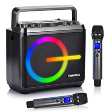 Portable Karaoke Machine with Bluetooth, 2 Wireless Mics, LED Lights, PA System