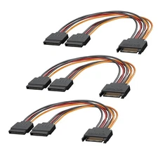 3-Pack 15-Pin SATA Power Splitter Cable 8in Male to Dual Female for HDD SSD Kit 