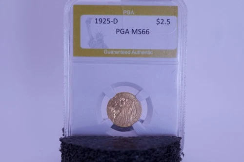 Excellent 1925-D $2.50 Gold Indian PGA MS66 Denver Minted Gem Graded Eagle Coin