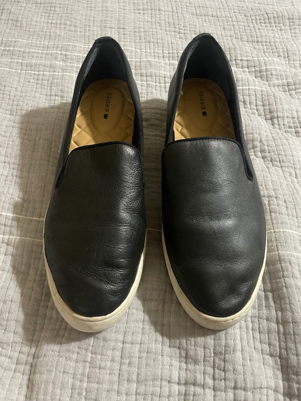 Birdies The Swift 8.5 Black Leather Slip Ons Shoes Old Version Women