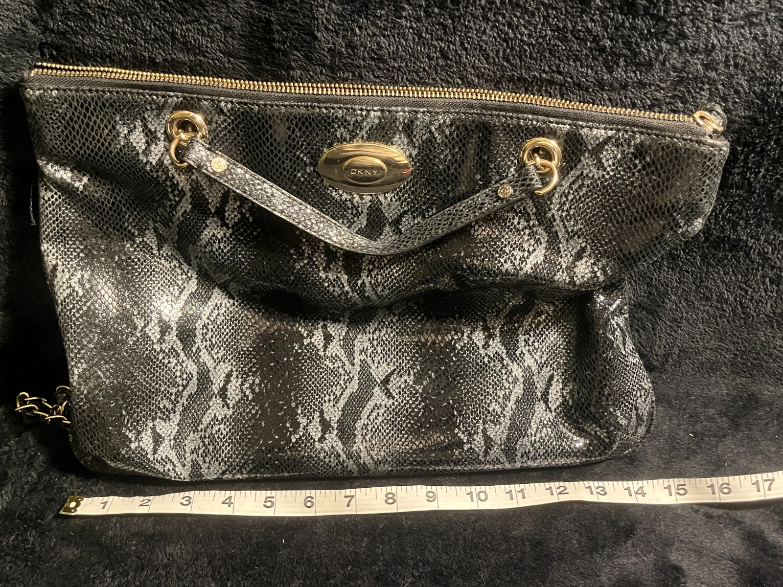 DKNY Black Leather Shimmer Python Print Convertib… - image 8