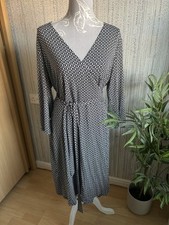 HOBBS ladies Size 18 Navy White Geometric Print Smart Wrap Dress ideal work