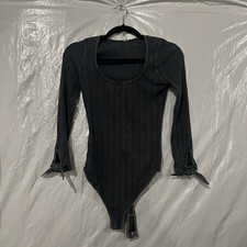 NEW Intimately Free People Gray Ribbed Tie Sleeve Bodysuit Size Small