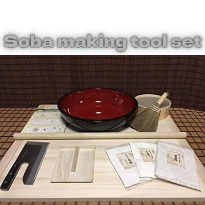 Soba making tool set, 42cm kneading bowl, fluey, flour broom, buckwheat flour A