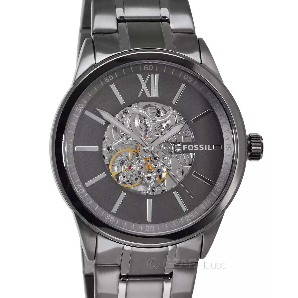 FOSSIL Mens Flynn 21 Jewel Automatic Watch Gray Dial Gunmetal Stainless Steel