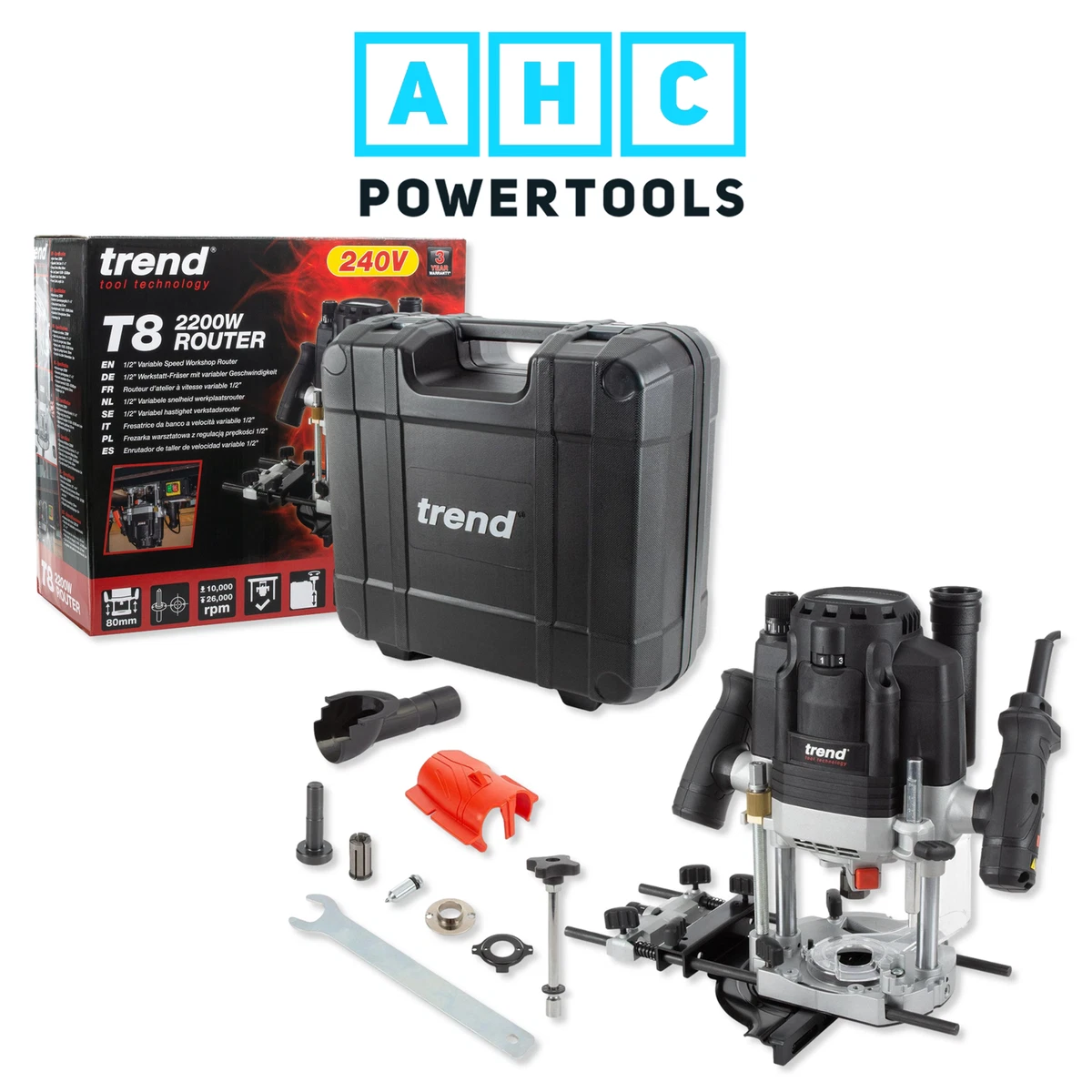 Trend T8EK 240V 1 2in 2200W Router 80mm Deep Plunge Cut Router