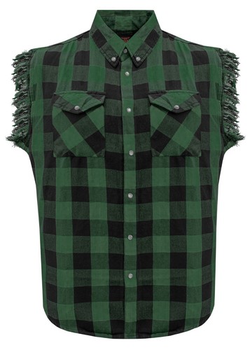 Black & Green Men's Sleeveless Flannel & Cotton Shirt For Summer Bike Riding - Picture 4 of 5