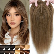 Clip in Human 100 Virgin Hair Topper Hairpiece Silk Base Women Toupee/Wig 6-18"