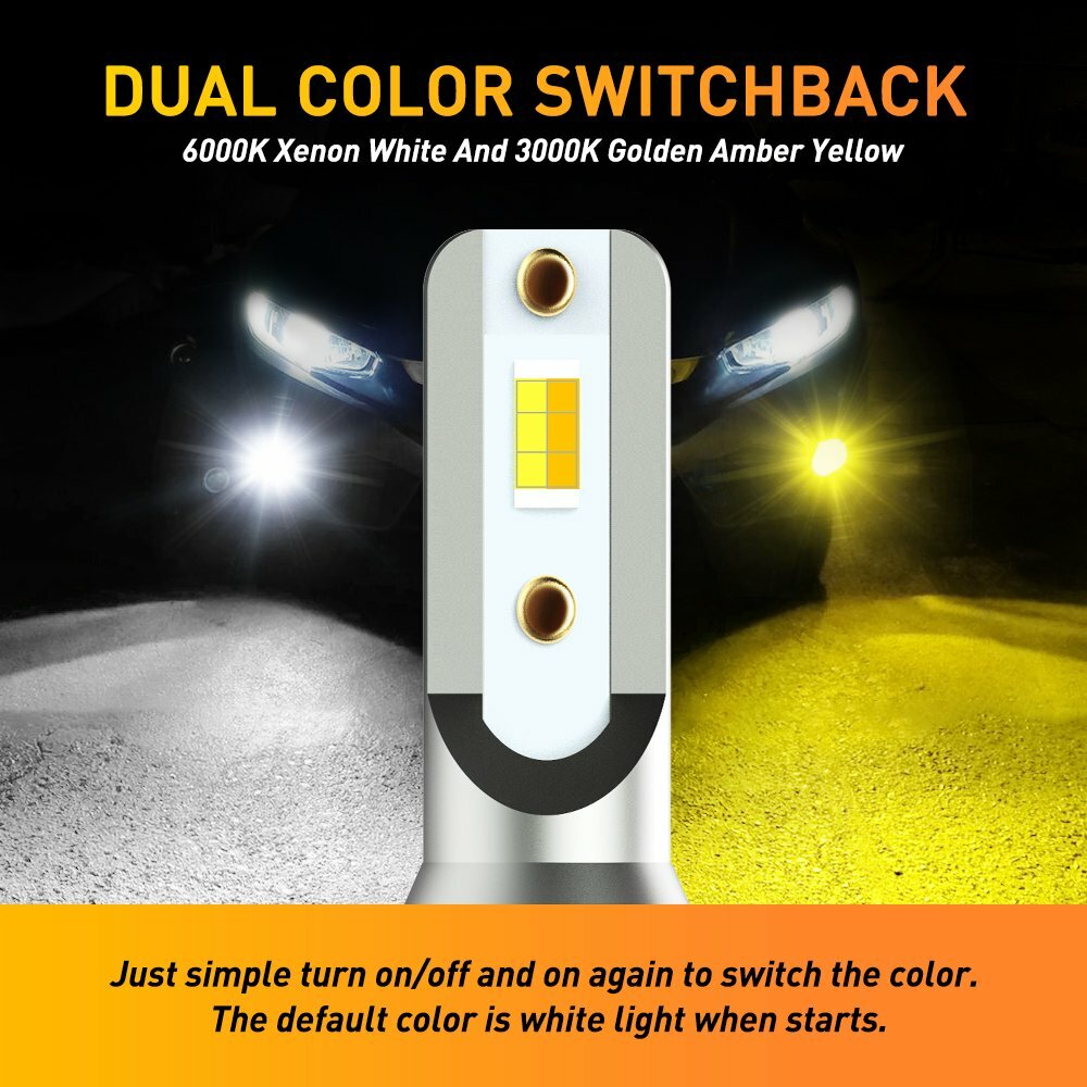 AUXITO Switchback H11 H16 H8 LED Fog Light Dual Color Yellow 3000K