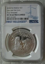 UK Una and The Lion St.Helena Pound 2022 Silver Proof Coin NGC PF70 First Releas