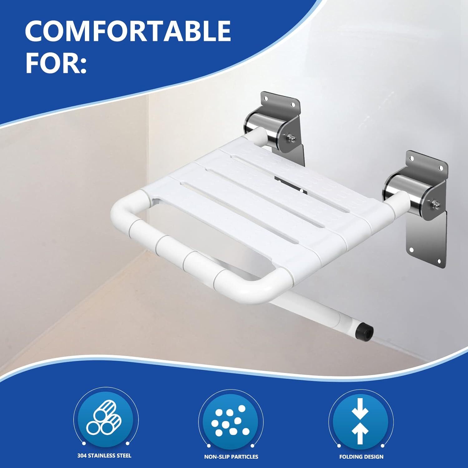 Folding Shower Seat Wall Mounted Shower Bench 550LB Load Bearing Shower ...