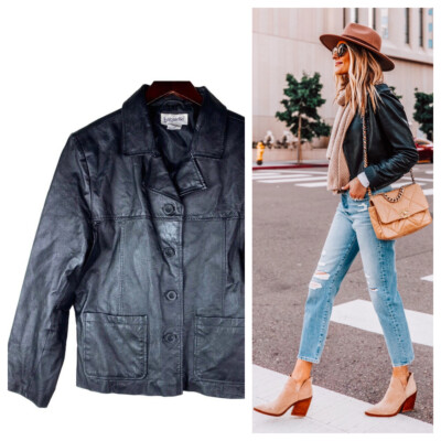 Bagatelle Large 12 14 Jacket Coat 100% LEATHER Black Button Up Buttery  Soft!