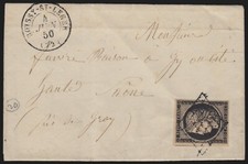 n°3, Cérès 20c noir, oblitéré BOISSY-SAINT-LEGER s/lettre pour Gy - TB