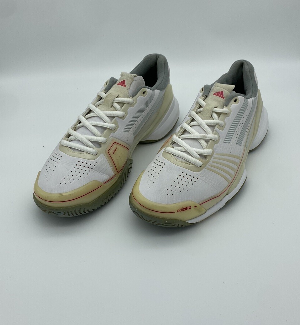 Adidas Adizero Feather White/Red Tennis Court Shoes Woman's Sz 8.0