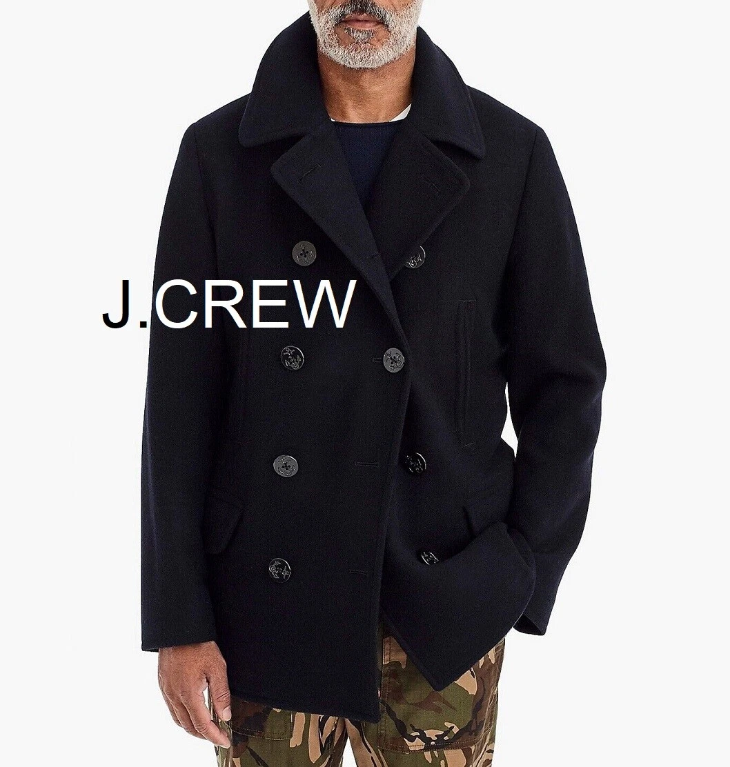 JCREW pea coat jacket military navy blue black double breasted wool warm 2XL XXL