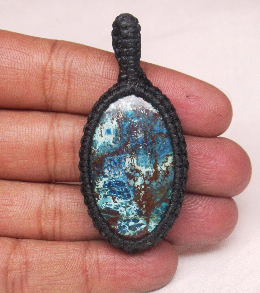 Natural Shattuckite Cab 77.55 Cts Cotton Waxed Cord Macrame
