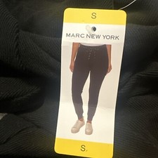 New Marc New York Ladies Ribbed Drawstring Fleece Jogger Pants, Black Small