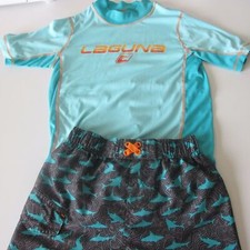 Bundle of 2 Boys Laguna Bathing Suit Rashguard  Shorts Size 5/6 GUC