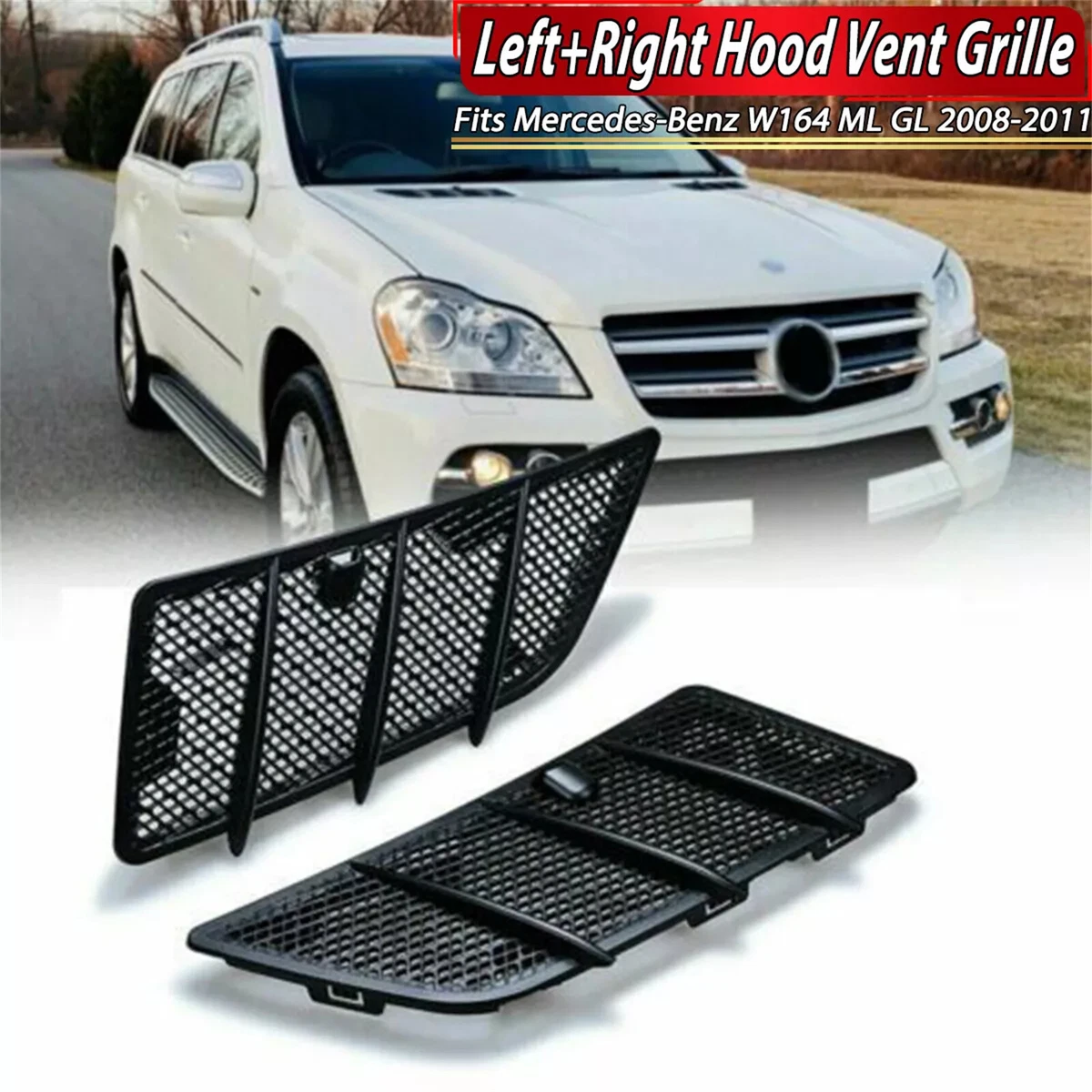 Pair Hood Air Vent Grille Covers For Mercedes Benz W164 GL/ML Class 2008-2011 – Black ABS
