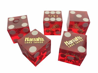 TRANSLUCENT RED '' HARRAHS '' US AMERICAN CASINO DICE CRAPS