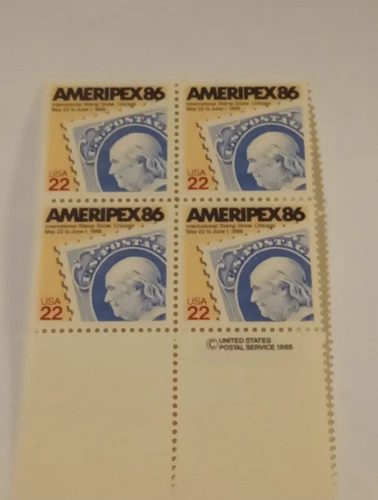 MINT NH OG 22 CENT AMERIPEX 86 STAMP BLOCK CV 5.25 FV 0.88