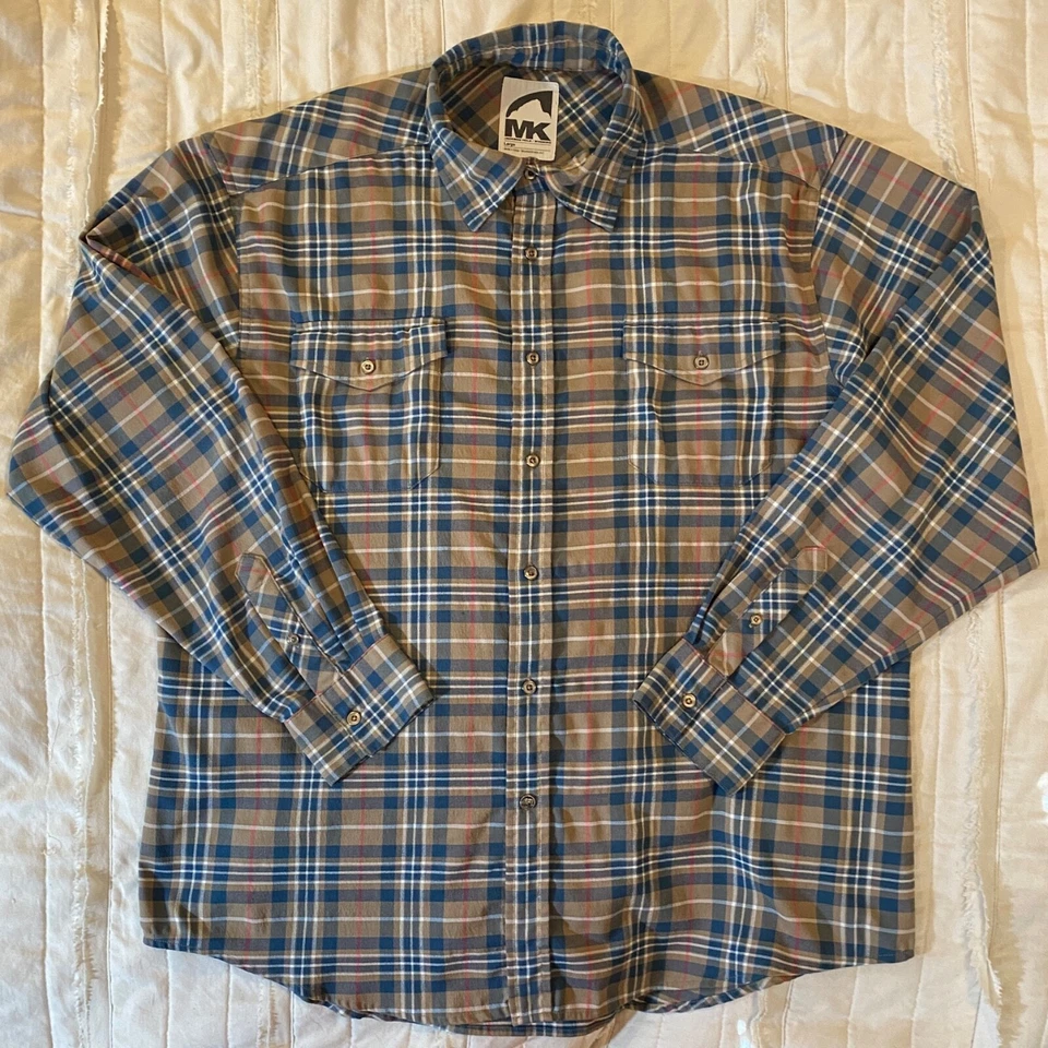 Mountain Khakis Shirt Mens Large Brown Blue Plaid Peaks Flannel Poly/Wool - Image 2 of 4