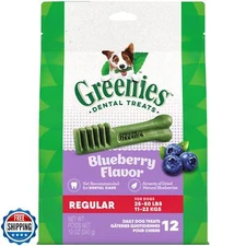 Greenies Regular Dental Dog Treats, Blueberry Flavor, 12 oz. Pack (12 Treats)