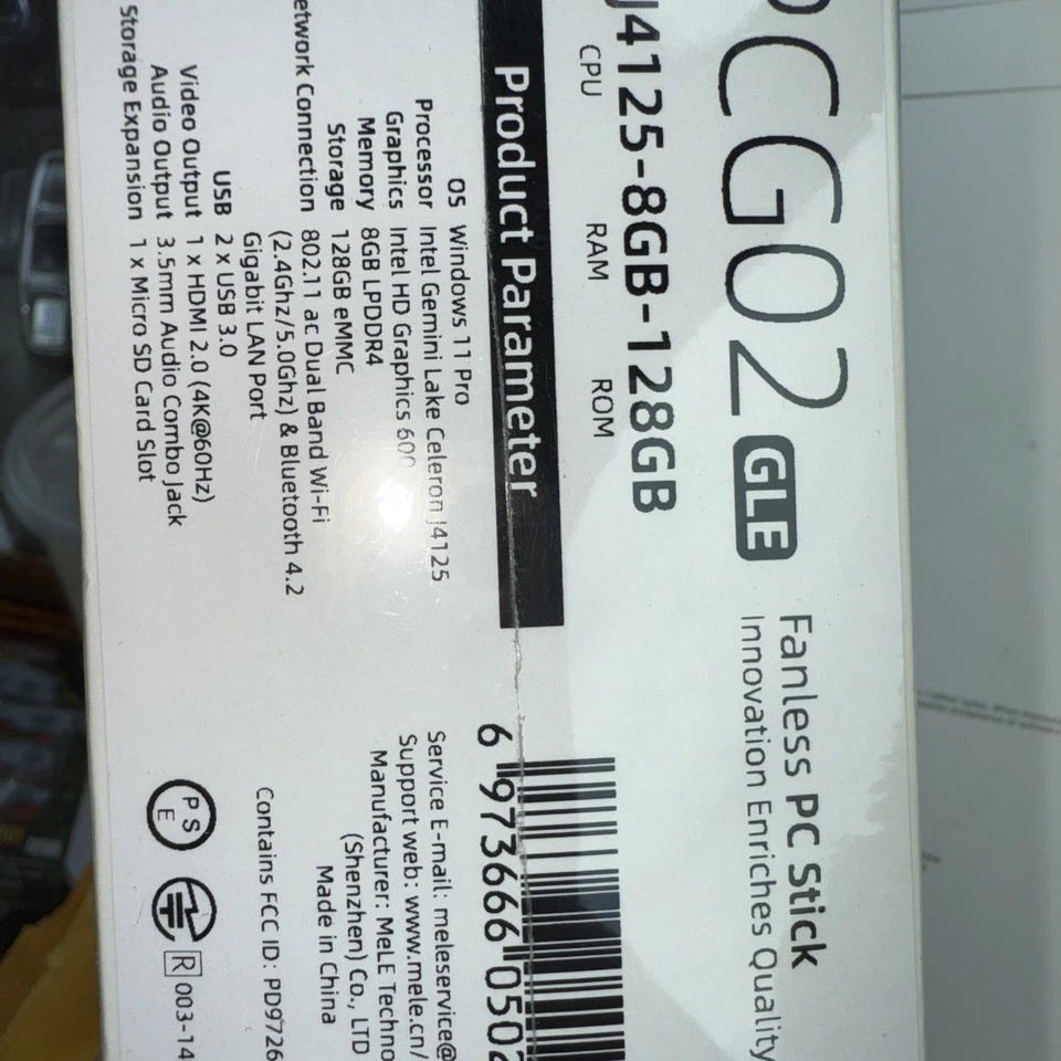 MeLE PCG02 Fanless Mini PC Stick Windows 10 Pro Celeron J4125 8GB 128GB - Sealed - Image 2 of 2