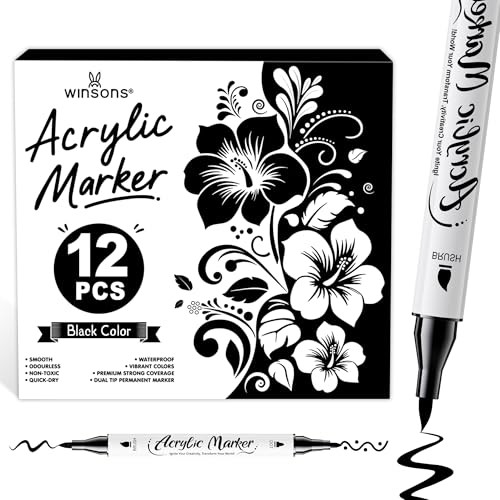 WINSONS Black Acrylic Markers, Paint Pens, Acrylic Pens,  Assorted colors 