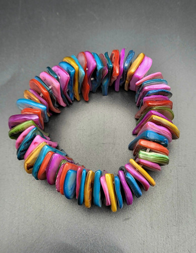 Colorful Dyed Multicolor Mother of Pearl Shell Chunky Statement Stretch Bracelet