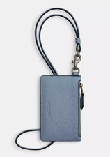 Coach Unisex Pale Lapiz Refined Pebble Leather Zip Lanyard Card Case CAJ45 NWT