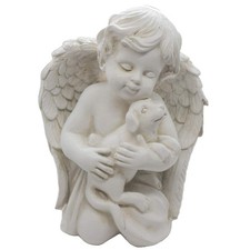 Angel with Dog Statue Pet Dog Memorial Statue Indoor Outdoor Home Garden Guar...