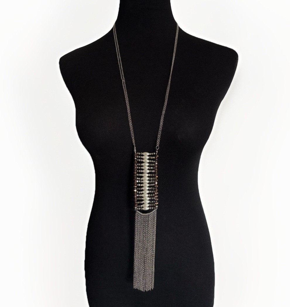 Chicos Silver Tone Long Large Statement Chain Tas… - image 1