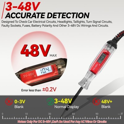 Auto Car Electrical Circuit Voltage Tester 3 - 48V LED Light Test  Probe Pen