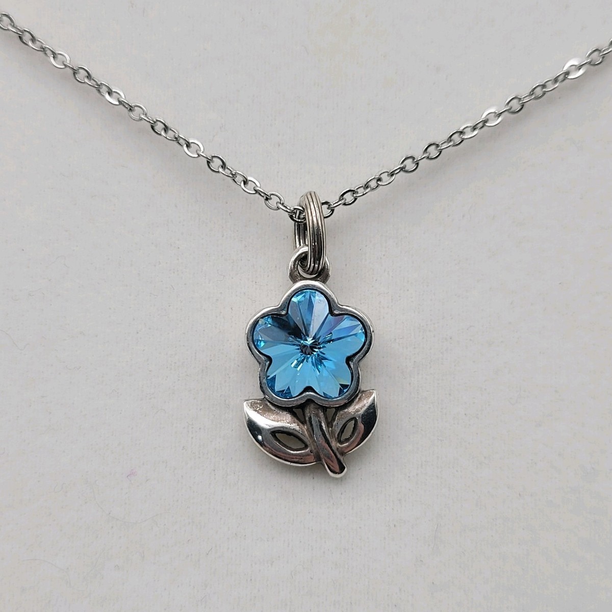 Brighton Flower Necklace Aqua Blue Swarovski Crystal Silver Tone