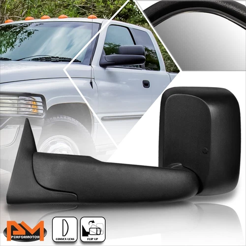 For 94-02 Dodge Ram 1500/2500/3500 Manual Adjustment Black Towing Mirror Left